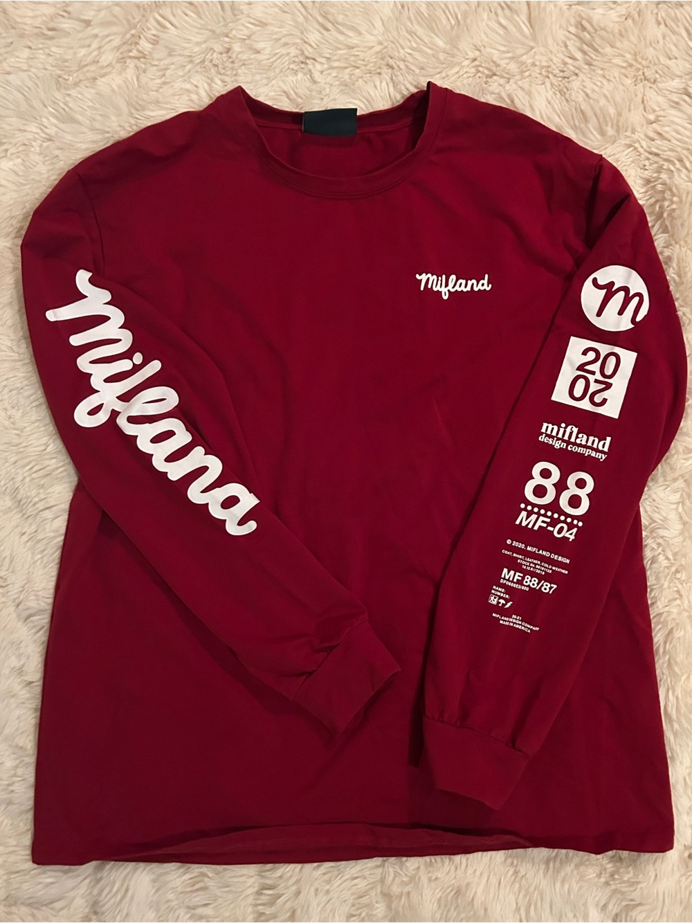 Mifland Long Sleeve Red and White Script Sleeve Tee 2XL